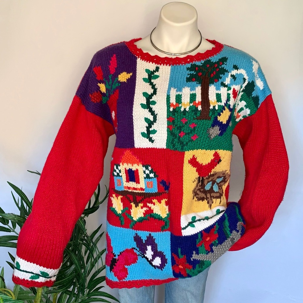 v i n t a g e :: Handknit Whimsical Grandma Cottagecore Knit Sweater